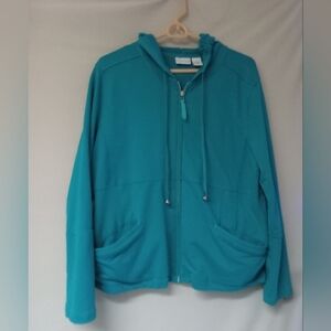 Kim Rogers Teal Utility Jacket with Hood and Zipper